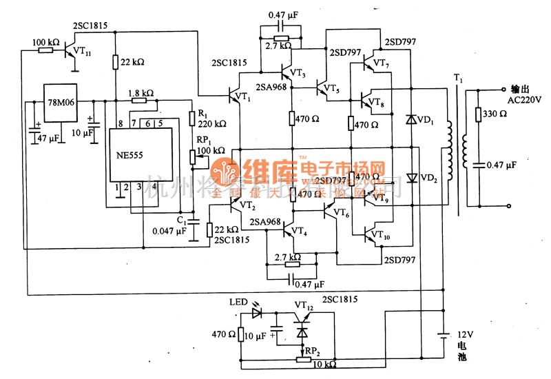 逆变电源中的由ne555等构成的逆变器电路图