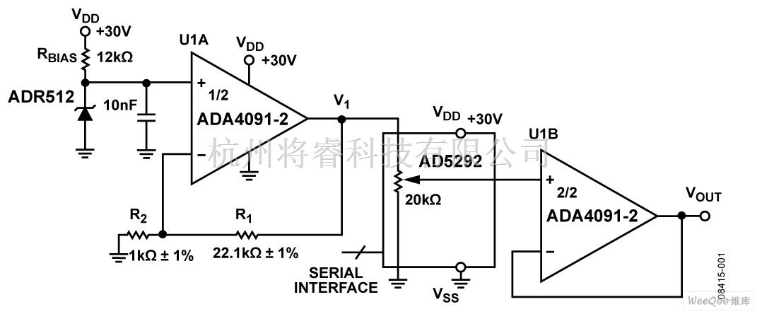 模拟技术中的数字电位计AD5292构建30 V低成本DAC - 将睿