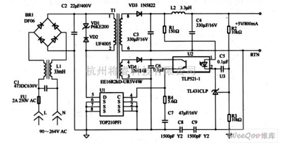 电源电路中的4w／5v开关型稳压电路 将睿