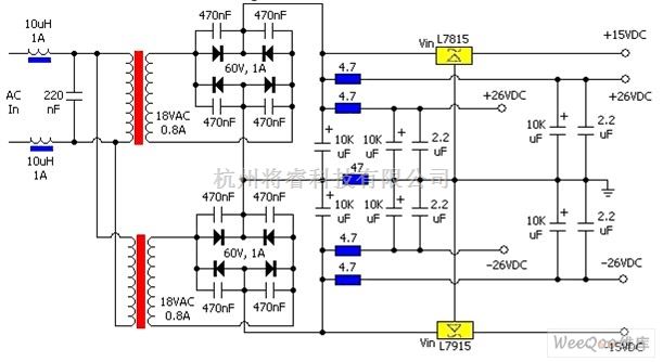 电源电路中的正负15v 正负26v输出电源电路图 将睿