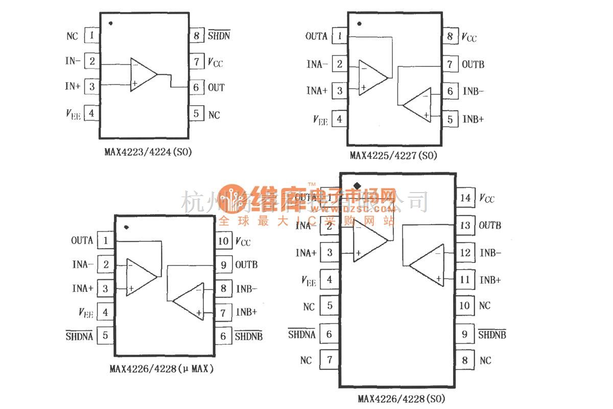 Max422 增益可调放大中的MAX4223~ MAX4228低功率电流反馈放大器 - 将睿