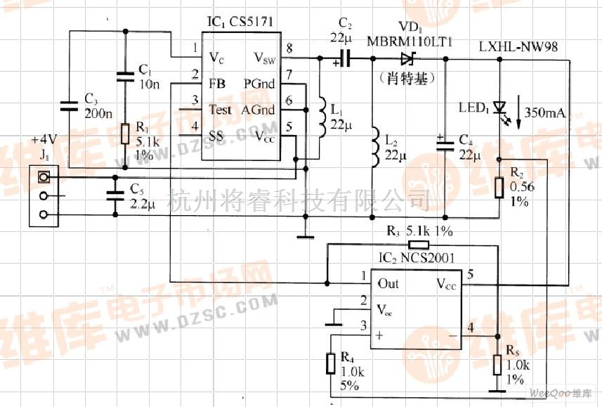 LED电路中的基于SEPIC变换器的LED驱动电路图 - 将睿