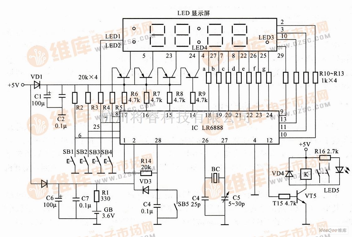 自動控制中的利用lr6888構成的智能打鈴電視控制器電路圖