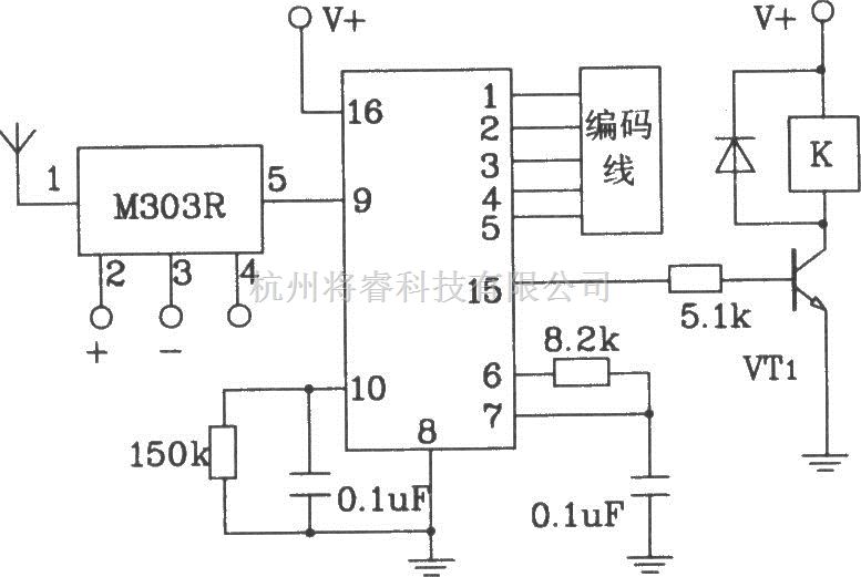 遥控电路（综合)中的由M303S/303R构成的遥控编码发射、解码接收电路图 - 将睿