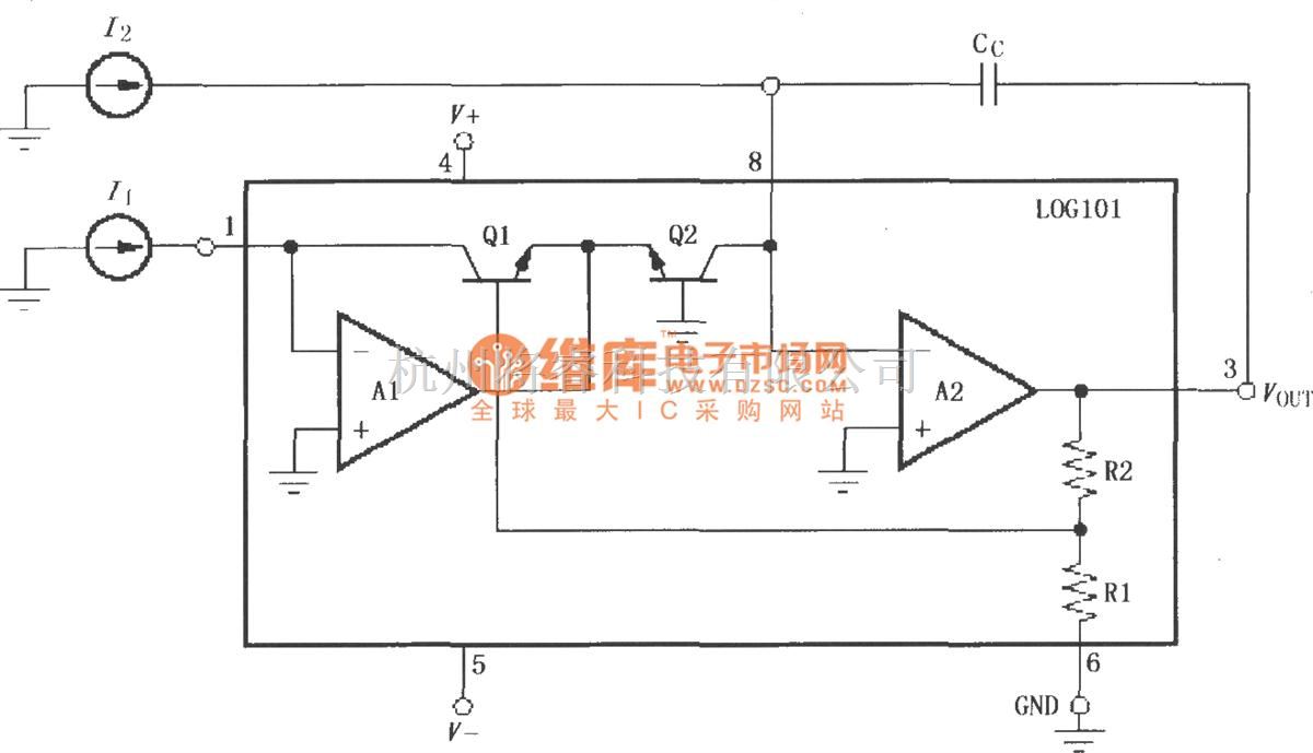 对数/跨导放大电路中的LOG101／104精密对数和对数比率放大器 - 将睿
