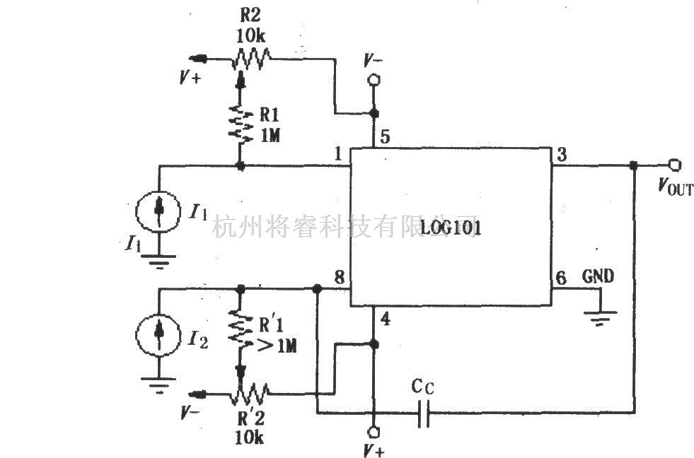 对数/跨导放大电路中的对数和对数比率放大器LOG101／104的偏流调零电路 - 将睿